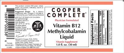 Photo of the Cooper Complete Vitamin B12 Methylcobalamin Liquid label