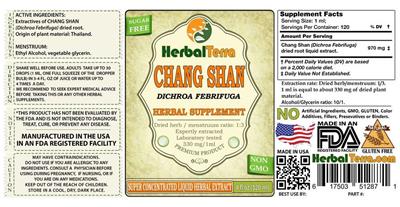 Photo of the Herbal Terra Chang Shan Sugar Free label