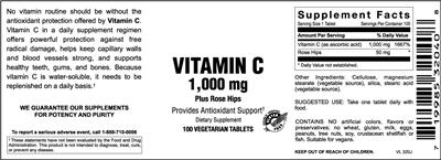 Photo of the Vitamer Laboratories Vitamin C 1,000 mg Plus Rose Hips label