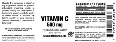 Photo of the Vitamer Laboratories Vitamin C 500 mg label