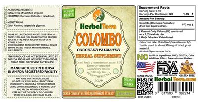 Photo of the Herbal Terra Colombo Sugar Free label