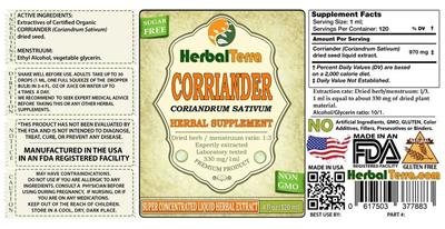 Photo of the Herbal Terra Corriander Sugar Free label