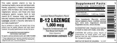 Photo of the Vitamer Laboratories B-12 Lozenge 1,000 mcg Luscious Natural Raspberry Flavor label