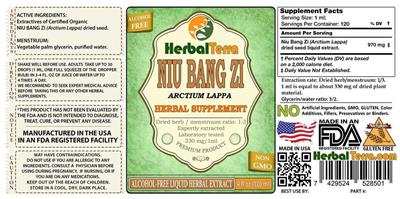 Photo of the Herbal Terra Niu Bang Zi Alcohol Free label