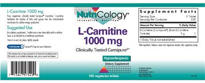 Photo of the NutriCology L-Carnitine 1000 mg label