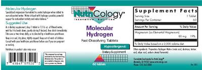 Photo of the NutriCology Molecular Hydrogen label