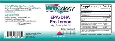 Photo of the NutriCology EPA/DHA Pro Lemon label