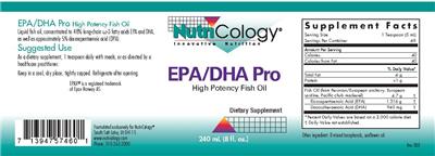 Photo of the NutriCology EPA/DHA Pro High Potency Fish Oil label