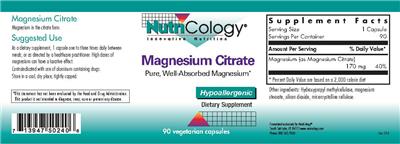 Photo of the NutriCology Magnesium Citrate label