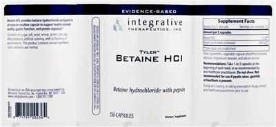Photo of the Integrative Therapeutics Betaine HCl label