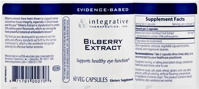Photo of the Integrative Therapeutics Bilberry Extract label