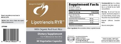 Photo of the Designs for Health Lipotrienols RYR With Organic Red Yeast Rice label