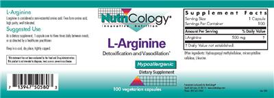 Photo of the NutriCology L-Arginine label