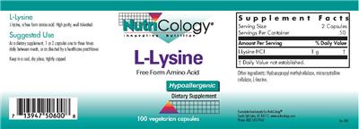 Photo of the NutriCology L-Lysine label