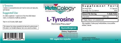 Photo of the NutriCology L-Tyrosine label