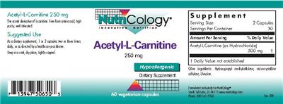 Photo of the NutriCology Acetyl-L-Carnitine 250 mg label