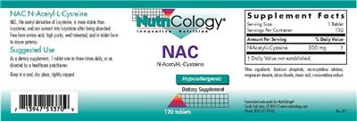 Photo of the NutriCology NAC N-Acetyl-L-Cysteine label