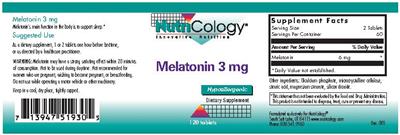 Photo of the NutriCology Melatonin 3 mg label