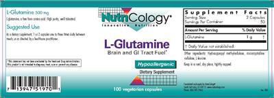 Photo of the NutriCology L-Glutamine label