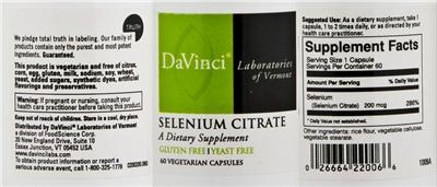 Photo of the DaVinci Laboratories Of Vermont Selenium Citrate label