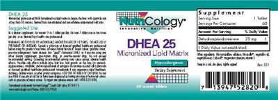 Photo of the NutriCology DHEA 25 label