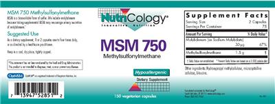 Photo of the NutriCology MSM 750 Methylsulfonylmethane label
