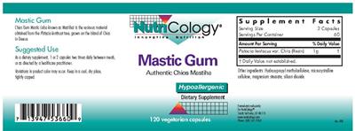 Photo of the NutriCology Mastic Gum label
