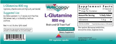 Photo of the NutriCology L-Glutamine 800 mg label