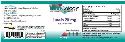 Photo of the NutriCology Lutein 20 mg label