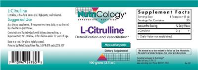 Photo of the NutriCology L-Citrulline label