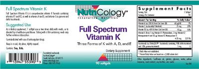 Photo of the NutriCology Full Spectrum Vitamin K label