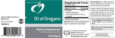 Photo of the Designs for Health Oil of Oregano label