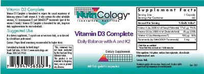 Photo of the NutriCology Vitamin D3 Complete label