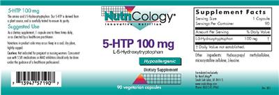 Photo of the NutriCology 5-HTP 100 mg label