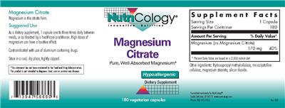 Photo of the NutriCology Magnesium Citrate label