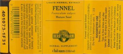 Photo of the Herb Pharm Fennel label