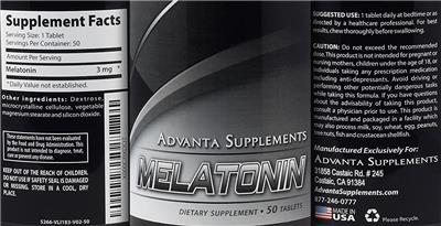 Photo of the Advanta Supplements Melatonin label