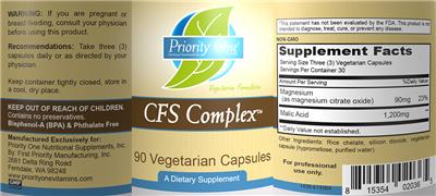 Photo of the Priority One Nutritional Supplements CFS Complex label
