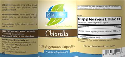 Photo of the Priority One Nutritional Supplements Chlorella label