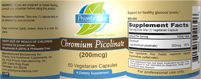 Photo of the Priority One Nutritional Supplements Chromium Picolinate (200 mcg) label