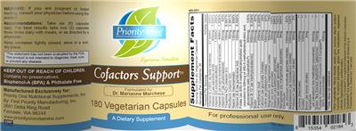 Photo of the Priority One Nutritional Supplements Cofactors Support label