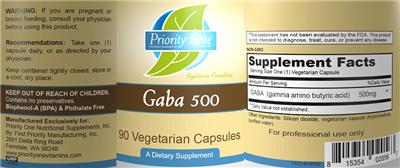 Photo of the Priority One Nutritional Supplements Gaba 500 label