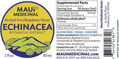 Photo of the Maui Medicinal Echinacea Raspberry Flavor label