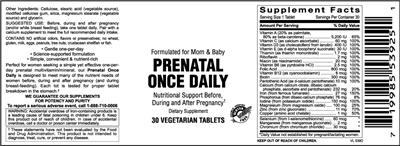 Photo of the Vitamer Laboratories Prenatal Once Daily label