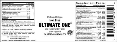 Photo of the Vitamer Laboratories Prolonged Release Iron Free Ultimate One label