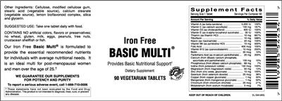 Photo of the Vitamer Laboratories Iron Free Basic Multi label