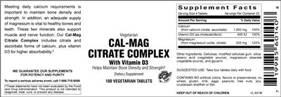 Photo of the Vitamer Laboratories Vegetarian Cal-Mag Citrate Complex With Vitamin D3 label