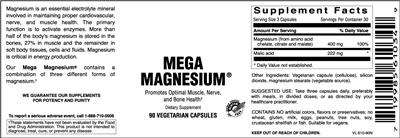 Photo of the Vitamer Laboratories Mega Magnesium label