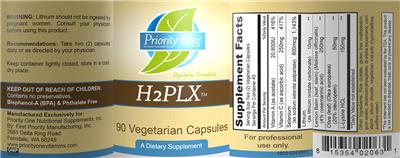 Photo of the Priority One Nutritional Supplements H2PLX label