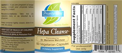 Photo of the Priority One Nutritional Supplements Hepa Cleanse label